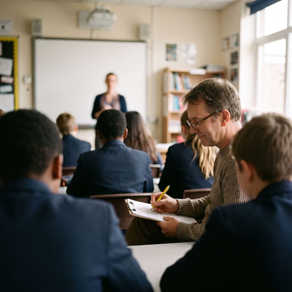 An observer taking notes during a lesson