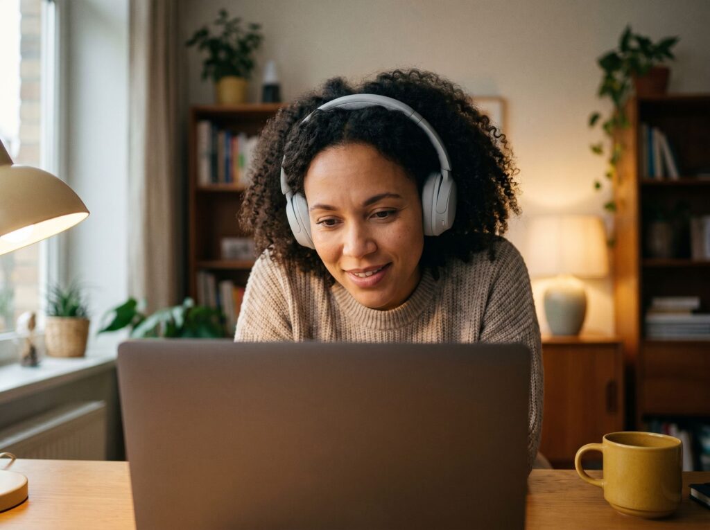 A learning coach listening during a video call